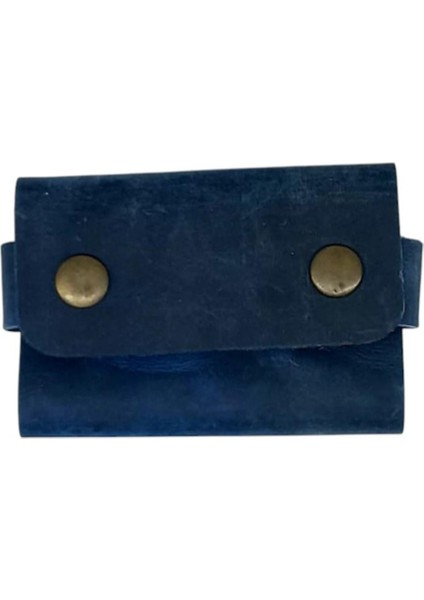 El Yapımı Hakiki Crazy Deri Kartlık Lacivert