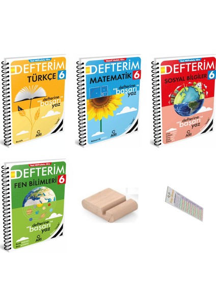 Arı 6. Sınıf Matematik Fen Sosyal Türkçe Defterim 2026 Yeni Müfredat+Telefon Tutucu+Çözüm Ayracı