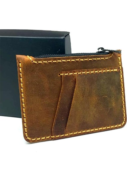 El Yapımı Hakiki Crazy Deri Kartlık Kahverengi