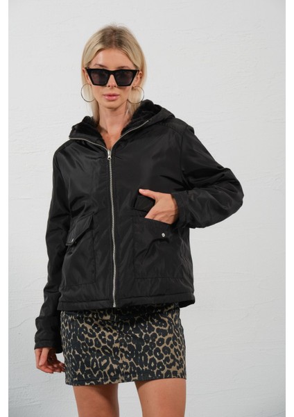 Çift Taraflı ,bir Yüzü Mikro Diğeri Şerpa Suni Kürk, Kapüşonlu Peluş Kadın Mont @zamora fiyatları