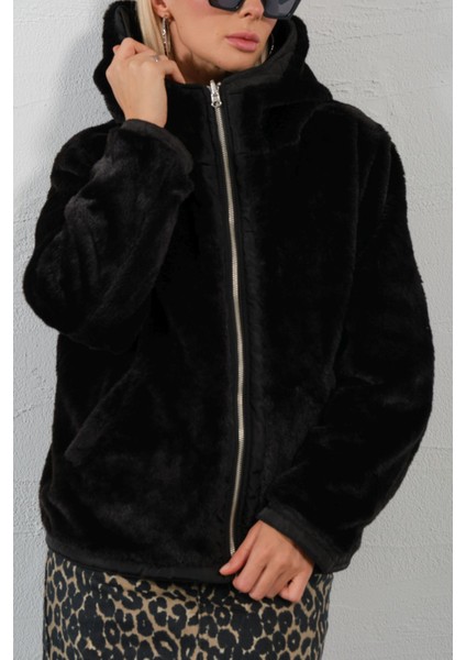 Çift Taraflı ,bir Yüzü Mikro Diğeri Şerpa Suni Kürk, Kapüşonlu Peluş Kadın Mont @zamora modelleri