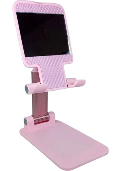 Masa Üstü Telefon ve Tablet Tutucu Aynalı Pembe Renk