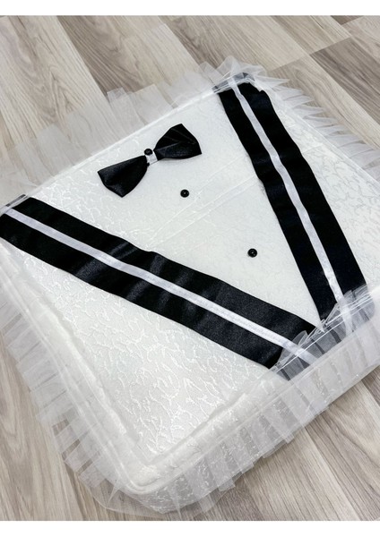 Beyaz Damat Figürlü Bohça 40X40 Söz Nişan Çeyizlik Klasik Takım