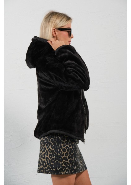 Çift Taraflı ,bir Yüzü Mikro Diğeri Şerpa Suni Kürk, Kapüşonlu Peluş Kadın Mont @zamora indirimleri