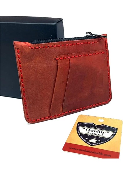 El Yapımı Hakiki Crazy Deri Kartlık Kırmızı fiyatları