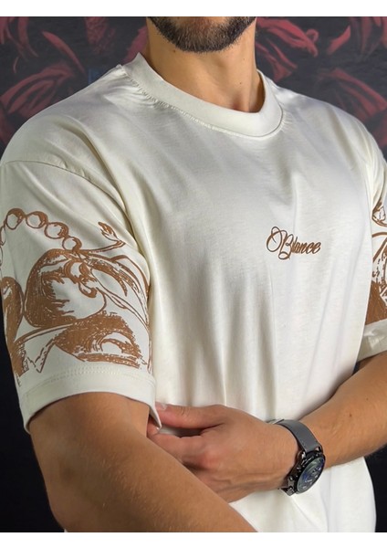 Göğüs ve Kol Baskılı %100 Pamuk T-Shirt modelleri