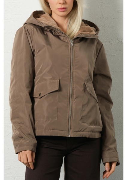 Çift Taraflı ,bir Yüzü Mikro Diğeri Şerpa Suni Kürk, Kapüşonlu Peluş Kadın Mont @zamora fiyatları