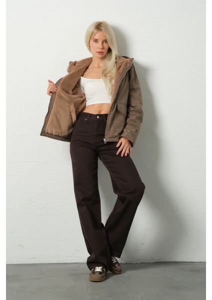 Çift Taraflı ,bir Yüzü Mikro Diğeri Şerpa Suni Kürk, Kapüşonlu Peluş Kadın Mont @zamora modelleri