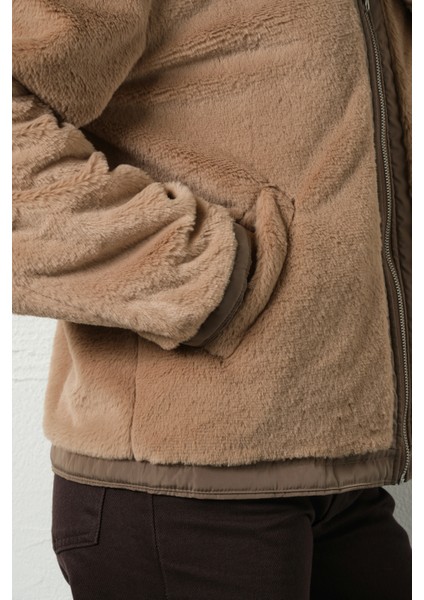 Çift Taraflı ,bir Yüzü Mikro Diğeri Şerpa Suni Kürk, Kapüşonlu Peluş Kadın Mont @zamora fırsatları