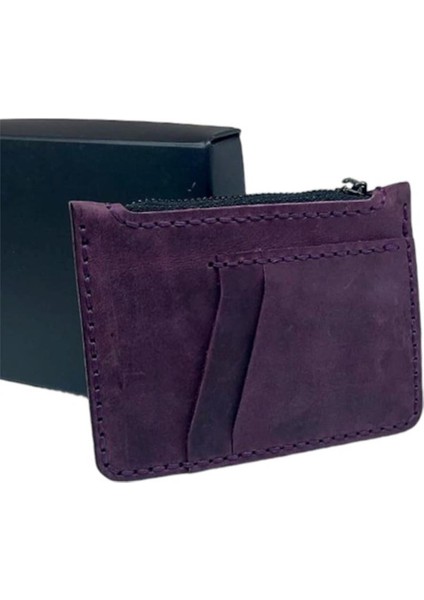 El Yapımı Hakiki Crazy Deri Kartlık Mor