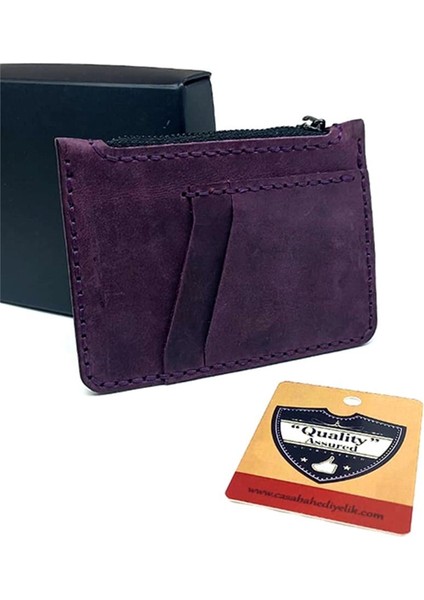 El Yapımı Hakiki Crazy Deri Kartlık Mor fiyatları