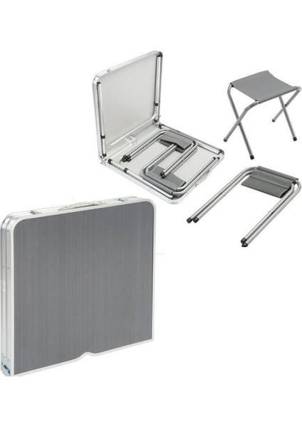 Funky Chaırs Tabureli Katlanabilir Piknik Masası Seti -Füme fiyatları