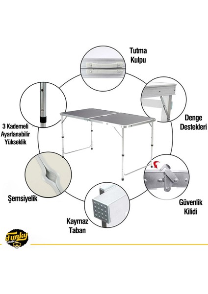 Funky Chaırs Tabureli Katlanabilir Piknik Masası Seti -Füme fırsatları