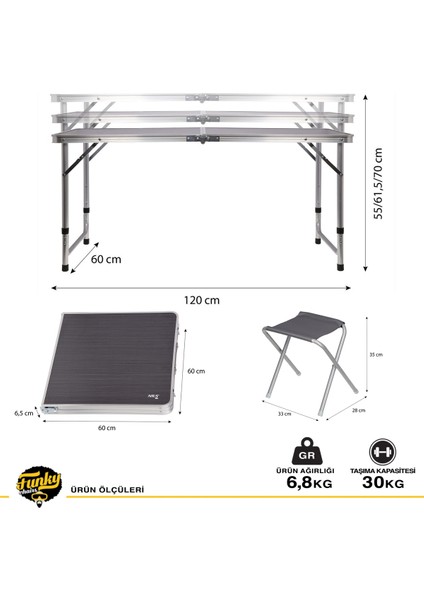 Funky Chaırs Tabureli Katlanabilir Piknik Masası Seti -Füme indirimleri