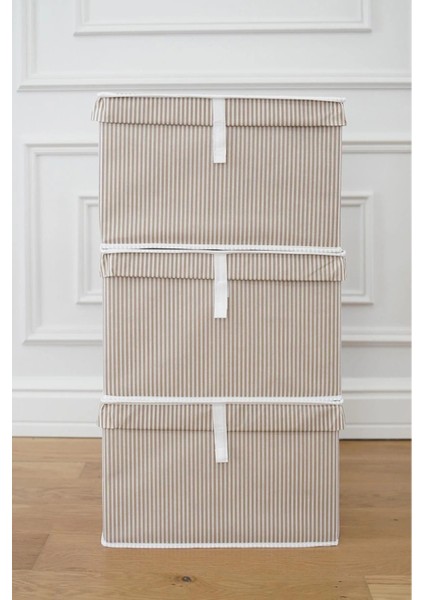 3'lü Bej Çok Amaçlı Kapaklı Hurç ve Kutu 50X40X25, Saklama ve Düzenleme Seti fiyatları