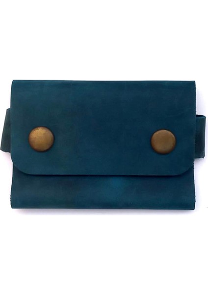 El Yapımı Hakiki Crazy Deri Kartlık Turkuaz