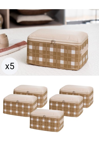 Bej Kare Ekose Bavul Içi Organizer Seti 30X20X15 Cm, Seyahat Düzenleyici