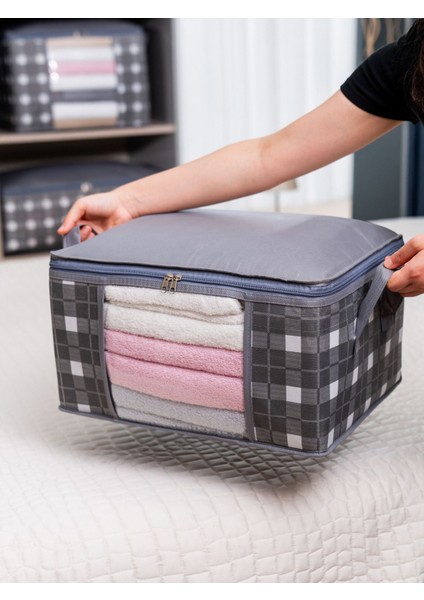 Gri Kare Ekose Düzenleyici, 4'lü, 40X30X20 Cm, Dolap ve Bavul Için Organizatör fiyatları