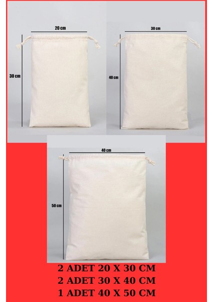 Yıkanabilir 5'li Çok Amaçlı Kese Seti - Bakliyat ve Organizer Hurçleri (3 Farklı Boy)