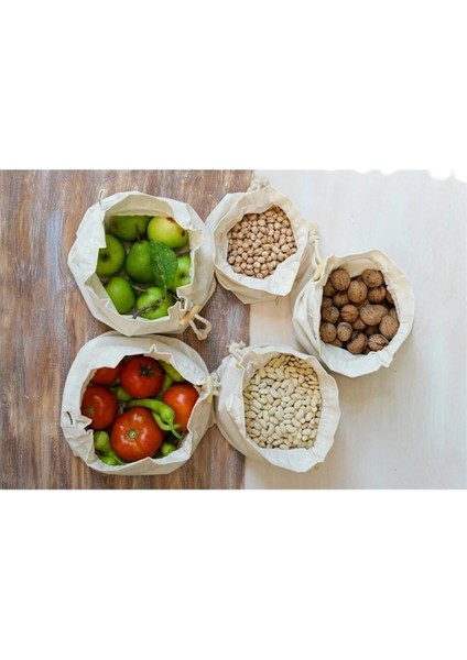 Yıkanabilir 5'li Çok Amaçlı Kese Seti - Bakliyat ve Organizer Hurçleri (3 Farklı Boy)