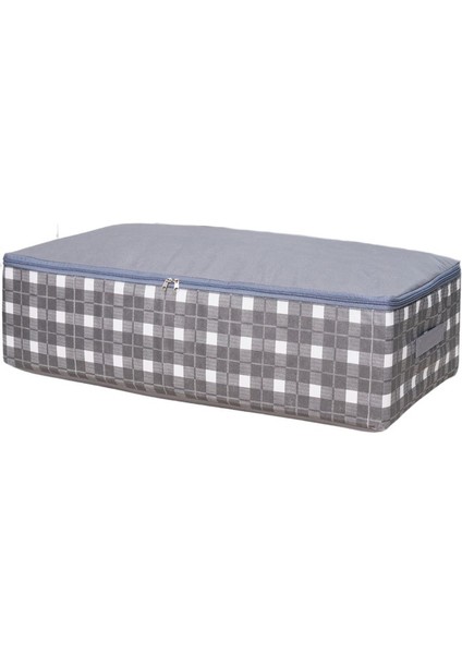 Gri Ekoseli Kare Desenli Baza Altı Düzenleyici Hurç 75X40X20 cm