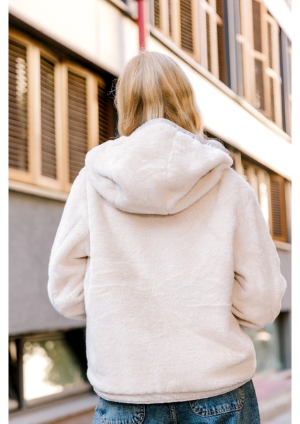 Çift Taraflı ,bir Yüzü Mikro Diğeri Şerpa Suni Kürk, Kapüşonlu Peluş Kadın Mont @zamora indirimleri