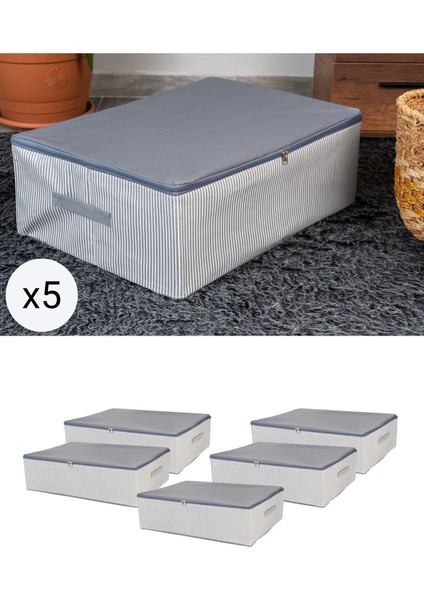 Antrasit Çizgi Desenli Baza Altı Düzenleyici Hurç Seti 75X40X20 cm