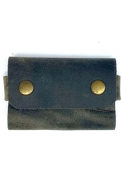 El Yapımı Hakiki Crazy Deri Kartlık Gri