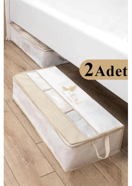 2'li Bej Pencereli Baza Altı Düzenleyici Hurç, 70X32X20, Şık ve Kullanışlı Özel Kumaş