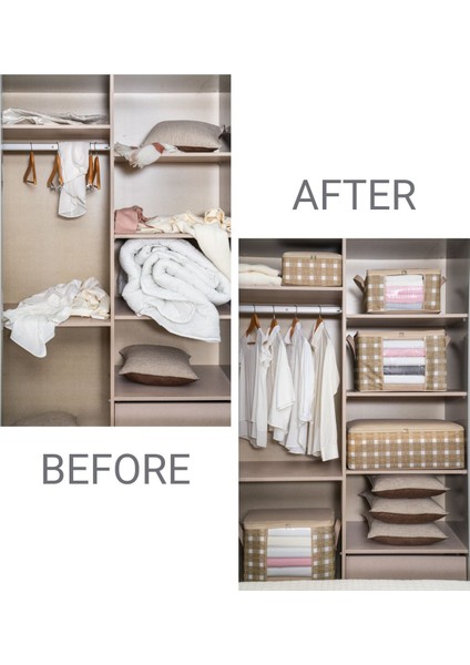Bej Ekoseli Dolap Içi Düzenleyici ve Havlu Organizer, 40X30X20 cm indirimleri