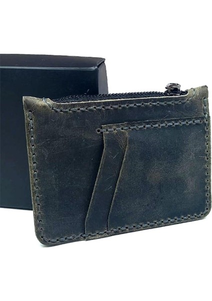 El Yapımı Hakiki Crazy Deri Kartlık Gri