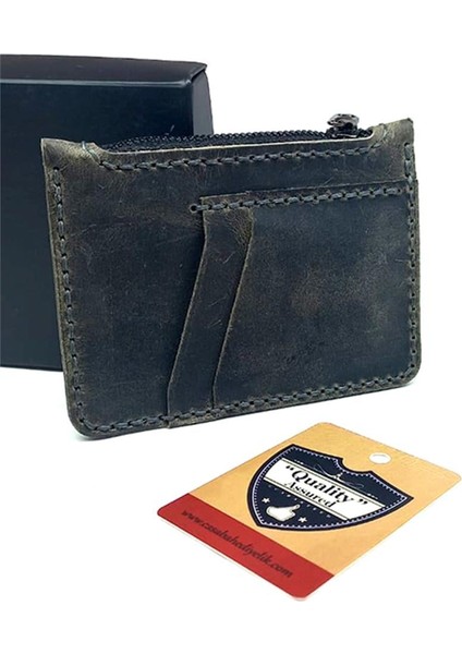 El Yapımı Hakiki Crazy Deri Kartlık Gri fiyatları