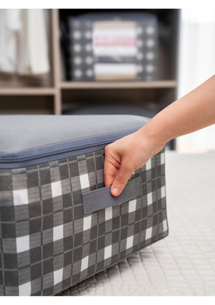 4'lü Gri Kare Desenli Ekoseli Yatak Altı Seti, 60X40X20 Cm, Şeffaf ve Şık Tasarım indirimleri
