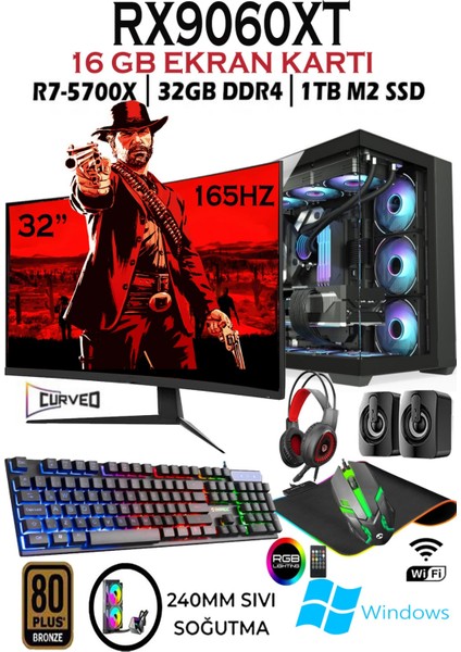 TCX39 Ryzen 7 5700X 32GB 1tb M.2 RX9060XT 16GB 32'' 165HZ Qhd Curved Masaüstü Oyuncu Bilgisayarı