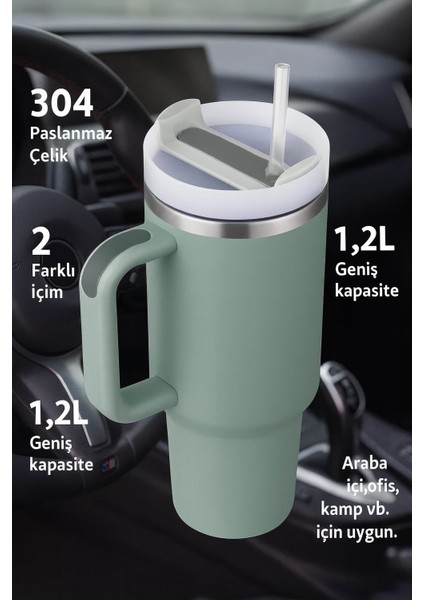 304 L Çelik 1,2 L Yeşil Pipetli El Termos Mug CIN856YS indirimleri