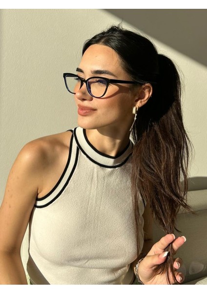 NAncy Siyah Vog Cat Eye 56 Ekartman Çekik Blue Block Mavi Işık Korumalı Cam Değişebilir