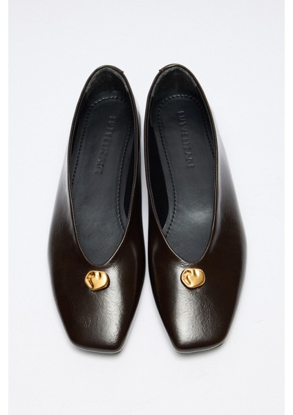 Babet 2528 - Gold Taş Detaylı Acı Kahve Kadın Babet modelleri