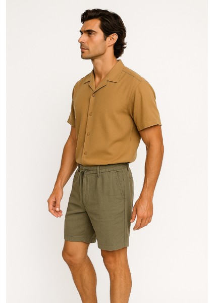 Müslin Keten Beli Lastikli Bağcıklı Kemerli Erkek Şort modelleri