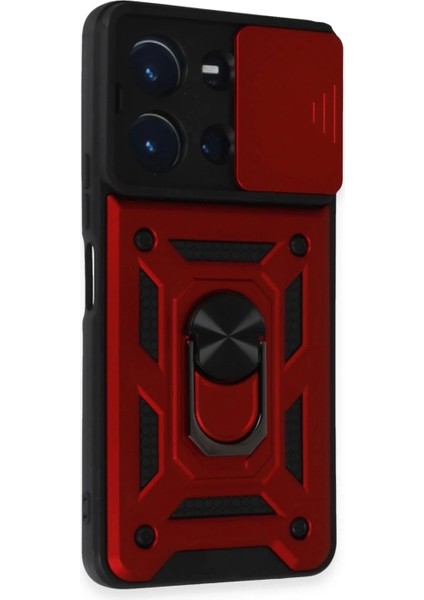 Vivo Y36 Kılıf Pars Lens Yüzüklü Silikon - Kırmızı