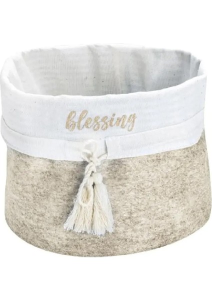 Bej Keçe Yuvarlak Sepet 20X15 Cm, Saksı ve Organizer, Şık ve Kullanışlı Depolama Seçeneği