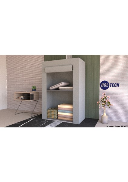 Gri Yorgan ve Yüklük Dolabı, Çelik Profilli Kumaş Gardırop, Pratik ve Şık Tasarım