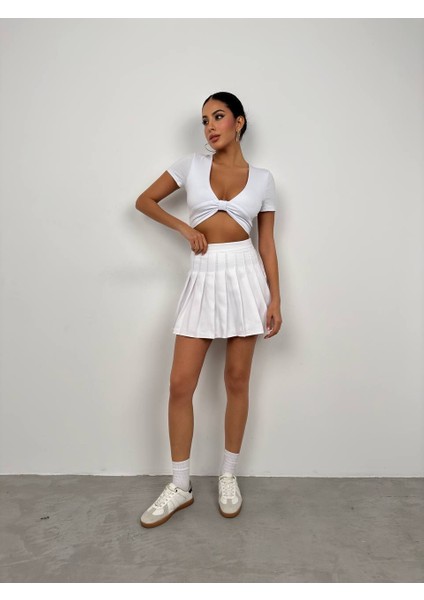 Büzgü Detay Beyaz Crop Bluz fiyatları