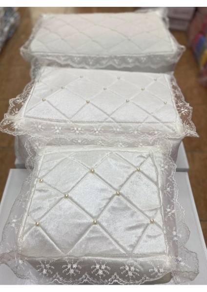 Kadife Inci Işlemeli Güpürlü 3'lü Set, Şık ve Zarif Ev Dekoru Seçeneği indirimleri