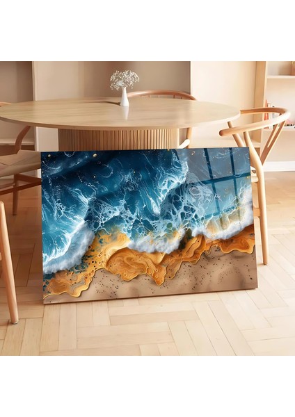 Deniz Manzaralı Cam Tablo – Okyanus ve Kumsal Soyut Sanat – Dekoratif Modern Cam Tablo fiyatları