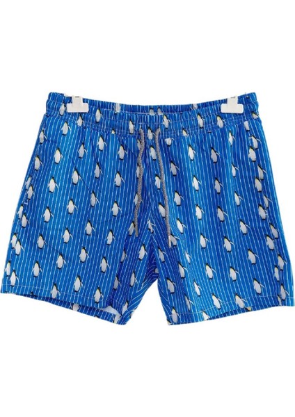Mavi Dijital Penguen Desenli Cepli Içi Külotlu Hızlı Kuruyan Erkek Deniz Şortu fırsatları