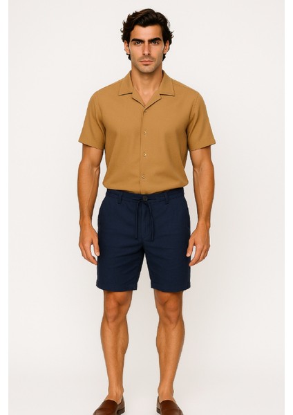 Müslin Keten Beli Lastikli Bağcıklı Kemerli Erkek Şort modelleri