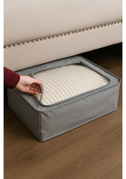 Geniş Pencereli Çok Amaçlı Büyük Organizer 66X46X20 cm Gri