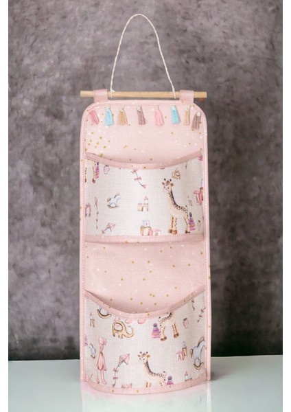 2 Cepli Askılı Düzenleyici, Bebek Odası Için, 20X44CM, Pembe Renk
