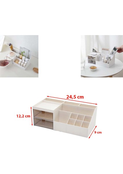 2 Çekmeceli 12 Bölmeli Düzenleyici Hobi Dikiş Takı Makyaj Organizeri Krem Rengi Organizer fiyatları