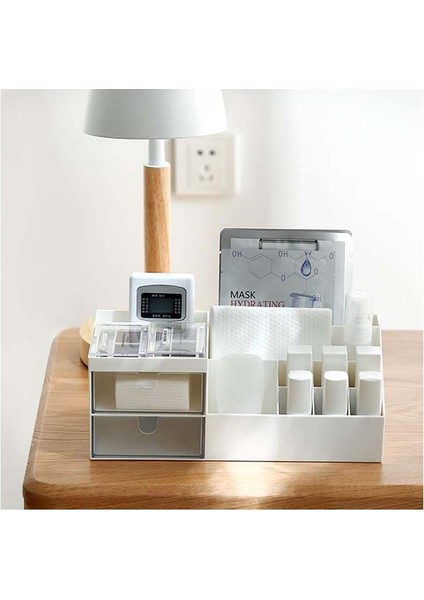 2 Çekmeceli 12 Bölmeli Düzenleyici Hobi Dikiş Takı Makyaj Organizeri Krem Rengi Organizer modelleri